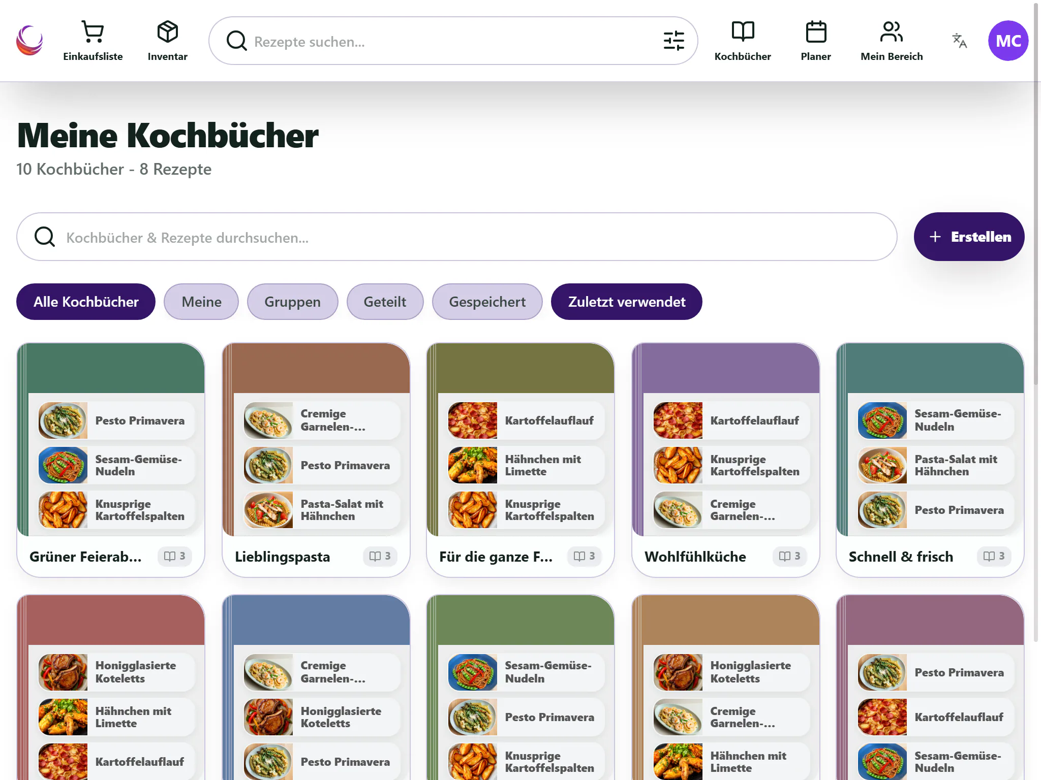 Persönliche Nestra-Kochbücher mit Rezeptvorschauen