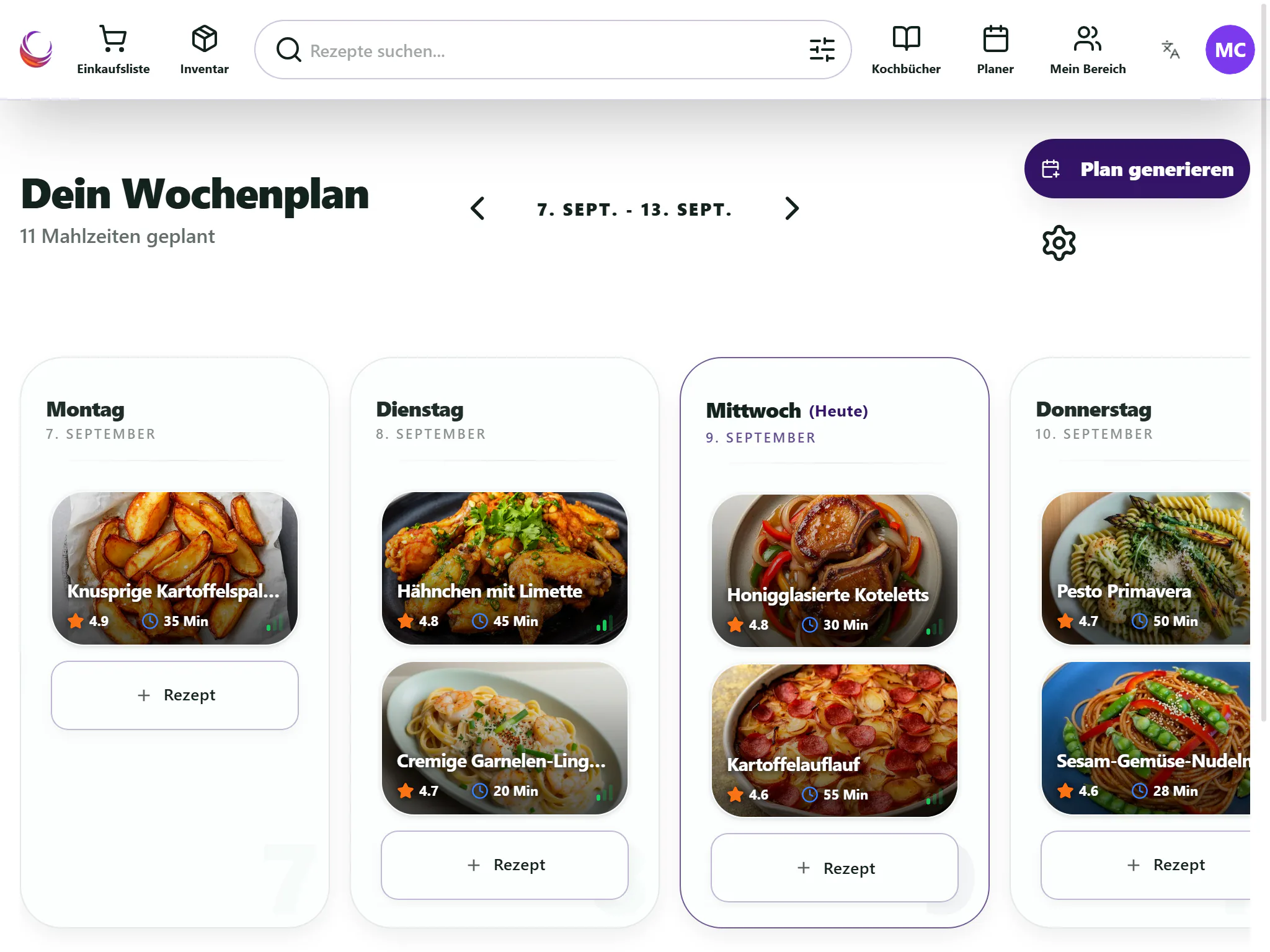 Nestra-Wochenplan mit frischen, abwechslungsreichen Gerichten
